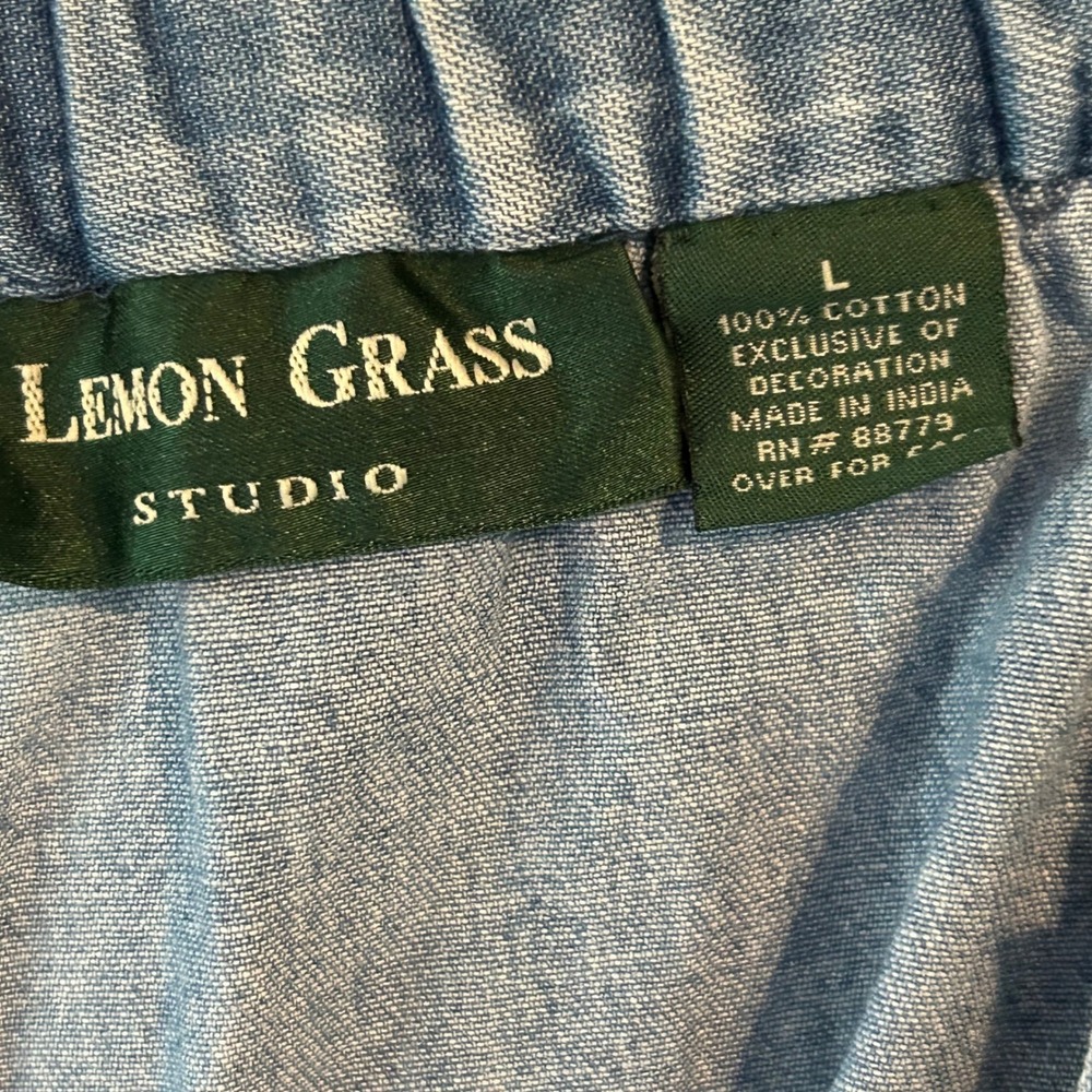 Lemon Grass Studio Denim Skort Blue Embroidered Beaded Floral Wrap Front Large - Picture 7 of 7